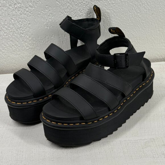 Dr. Martens Shoes - Dr. Martens Blaire Quad Platform Gladiator Sandals Black Hydro Leather Size 9